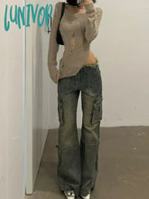 Lunivop Woman High Waist Jeans Wash Denim Floor-Length Pants Pockets New Design Casual Kawaii